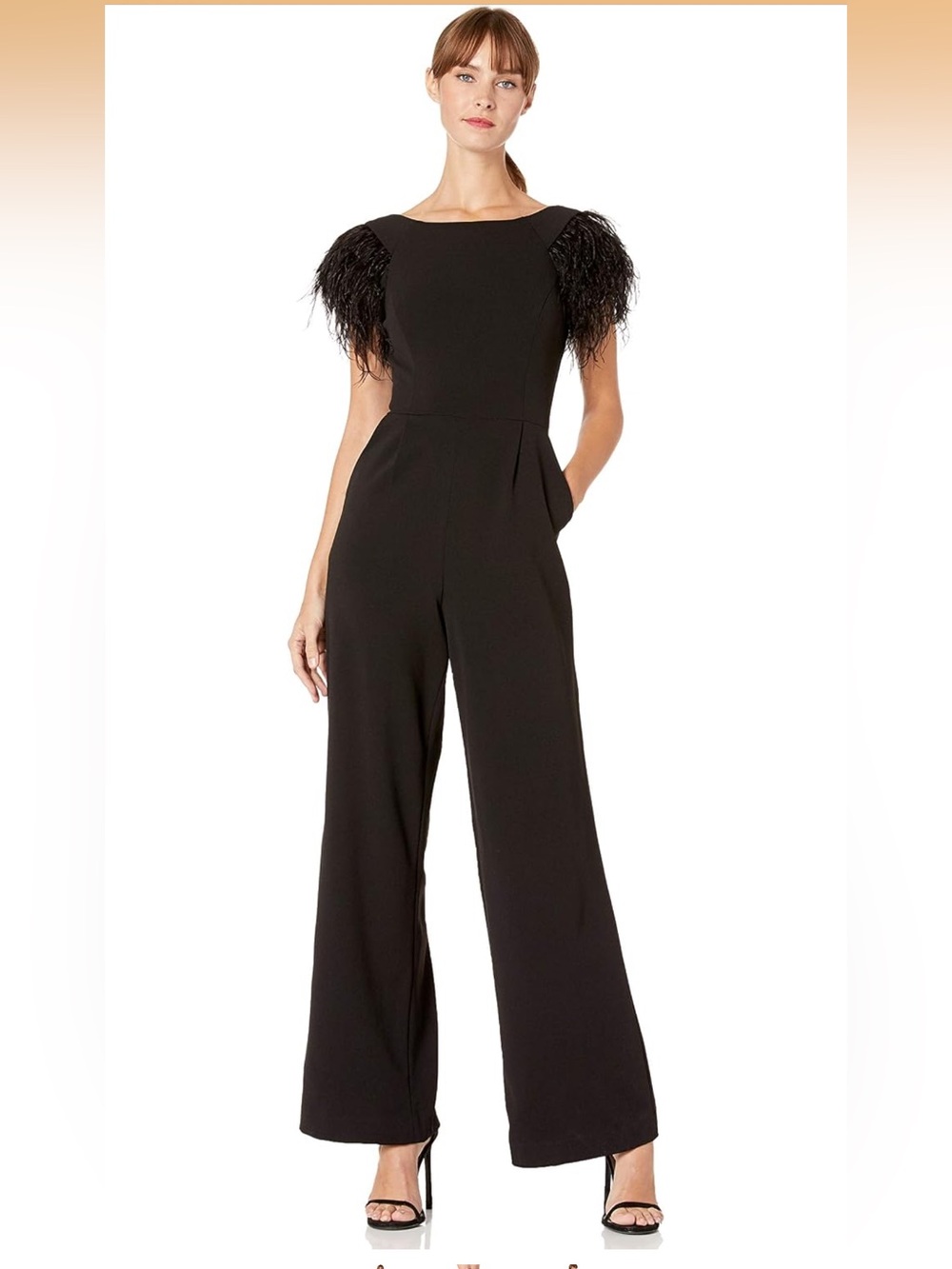 Calvin Klein Feather Sleeve Black Wide-Leg Jumpsuit Size 4